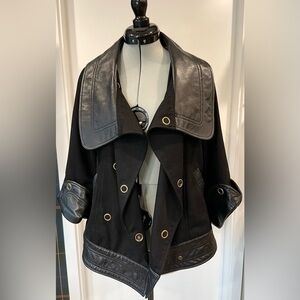 Mike & Chris Canvas & Leather Jacket, shawl collar, double breasted, blk,XS, EUC